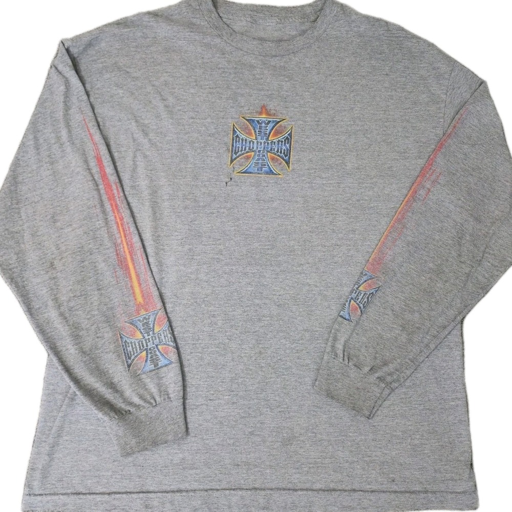 Vintage Y2K Jesse Who WEST COAST CHOPPERS Grey Long Sleeve Shirt Size XL Flames